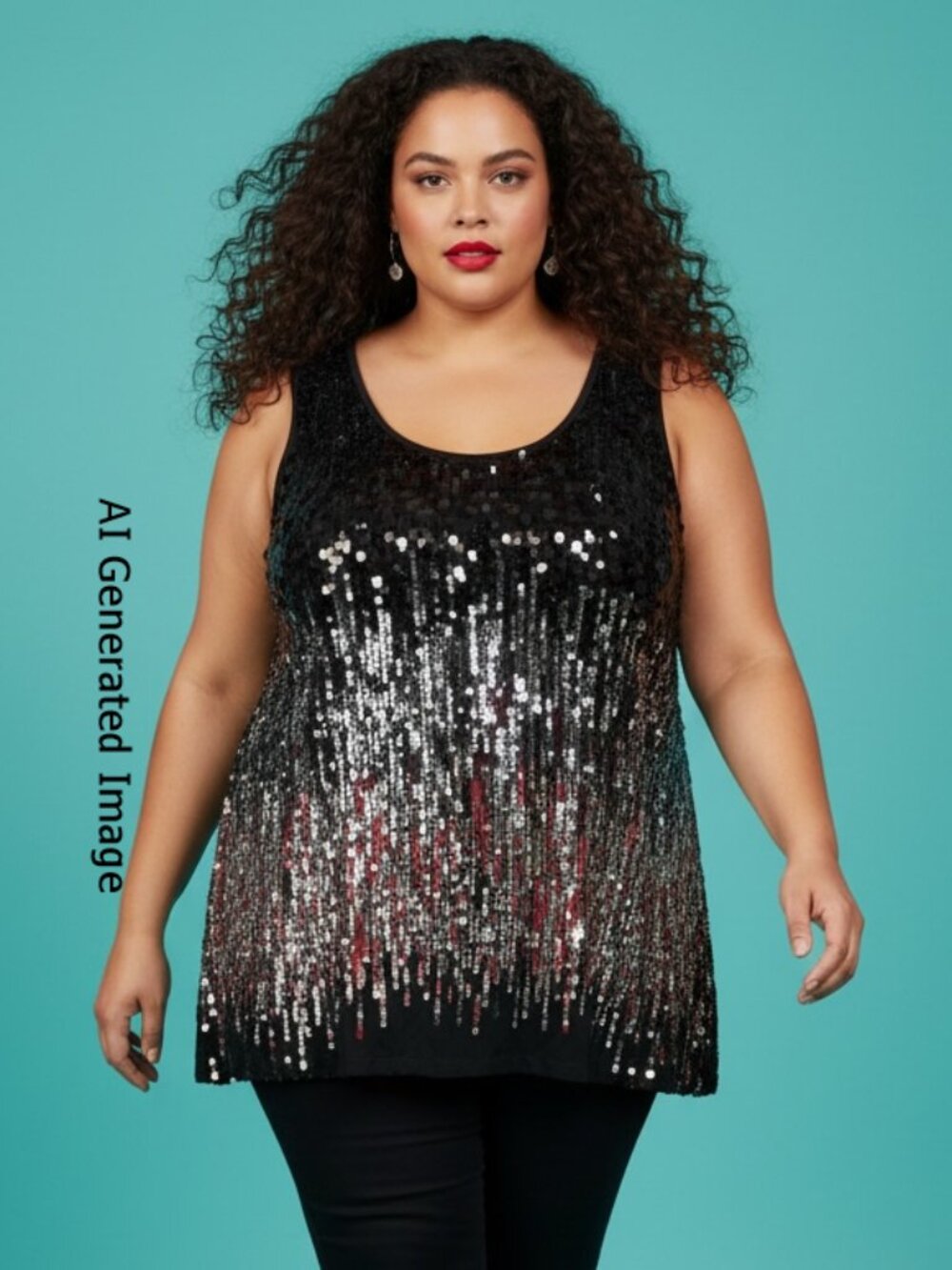 Penningtons Sequin Top Brown Black Silver Size 2X